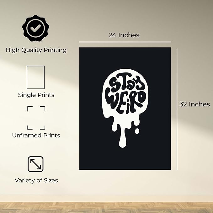 InkFlow Posters Stay Weird Poster - Bold Typography Illustration - Bold Minimal Graphic Design - Modern Home Wall Decor Accent - Playful Quote Art - 24x32 Unframed Canvas Print