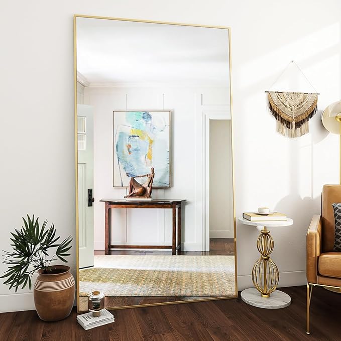 VooBang Large Full Length Mirror 78" x 35" - Shatterproof Huge Floor Full Body Mirror with Metal Frame, Freestanding, Wall Mounted, or Wall Leaning for Bedroom, Living Room, Dressing Room, Gold