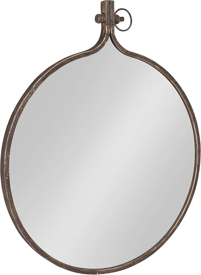 Kate and Laurel Yitro Round Industrial Rustic Metal Framed Wall Mirror, 23.5x28.5, Rustic Metal, Chic Industrial Accent Mirror for Wall