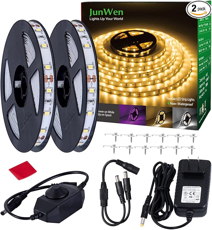 40ft Warm White Led Strip Lights, Flexible 3000k Dimmable Super Bright 12V led Light Strip in Indoor Cuttable for Bedroom, Christmas, Kitchen, Cabinet,Mirror, Not Waterproof, 2 Rolls of 20ft