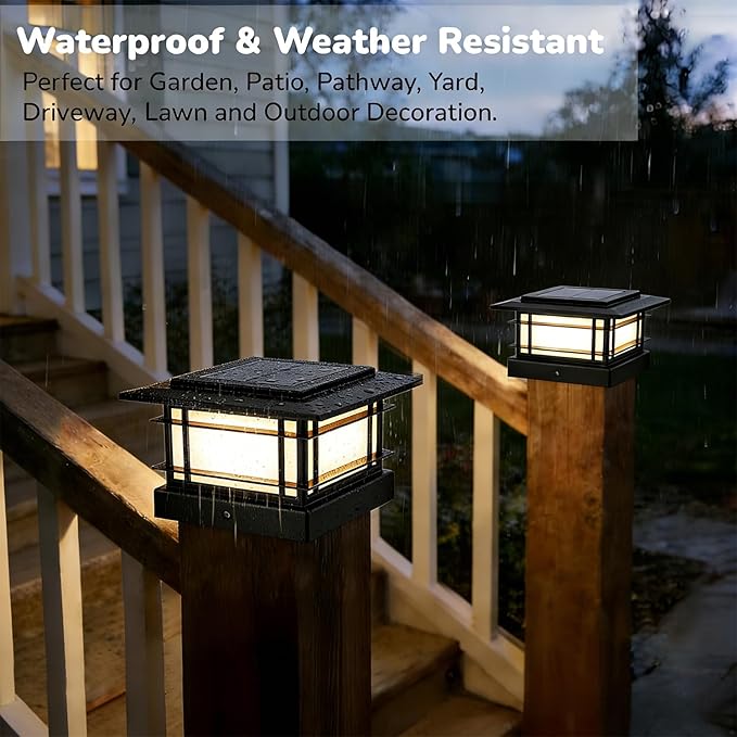 Dynaming 4x4 Solar Post Cap Lights Outdoor with 2 Color Modes, Fence Post Solar Lights Black Shell Fit for Vinyl/Wooden Posts, High Brightness SMD LED Lighting Decor for Garden Deck Patio, 2 Pack