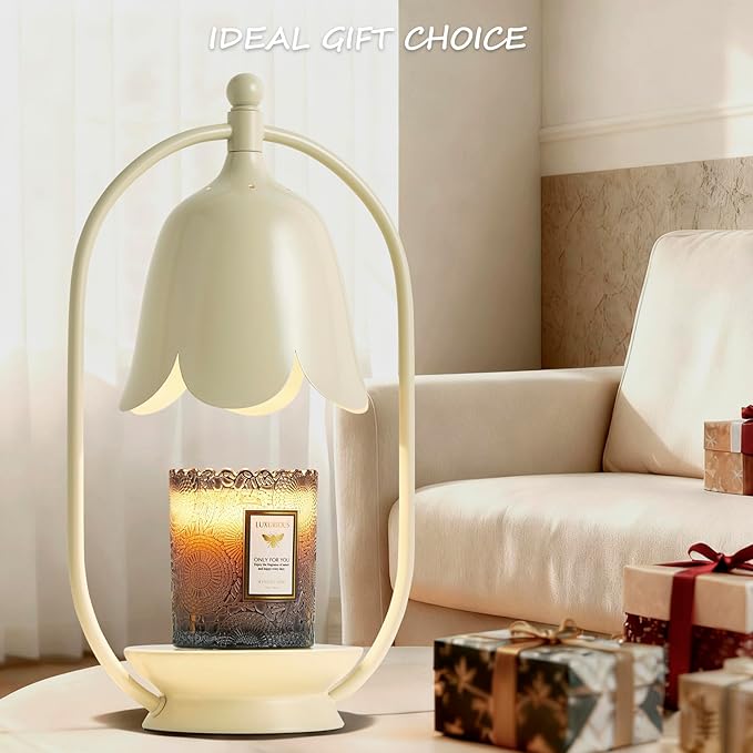 Beige Flower Candle Warmer Lamp, Christmas Gift New Year Present Wedding Lamp - Timer Dimmable, Bedroom House Aesthetic Living Girls Women Mom Room New Home Decor