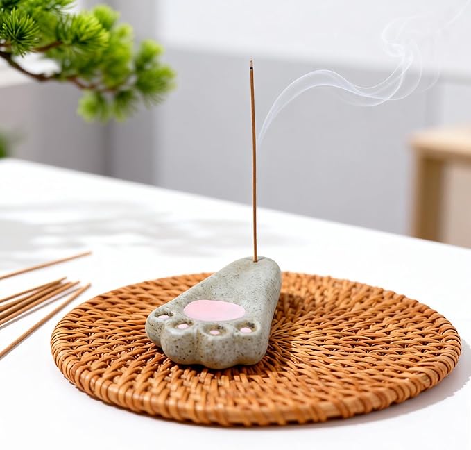 Mougigi Japanese Cute Dog Paw Ceramic Incense Holder - Handmade Mini Incense Stick Burner Tray for Patchouli/Sandalwood Incense, Home Decor, Yoga, Spa, Zen Altar & Meditation - Gift for Women