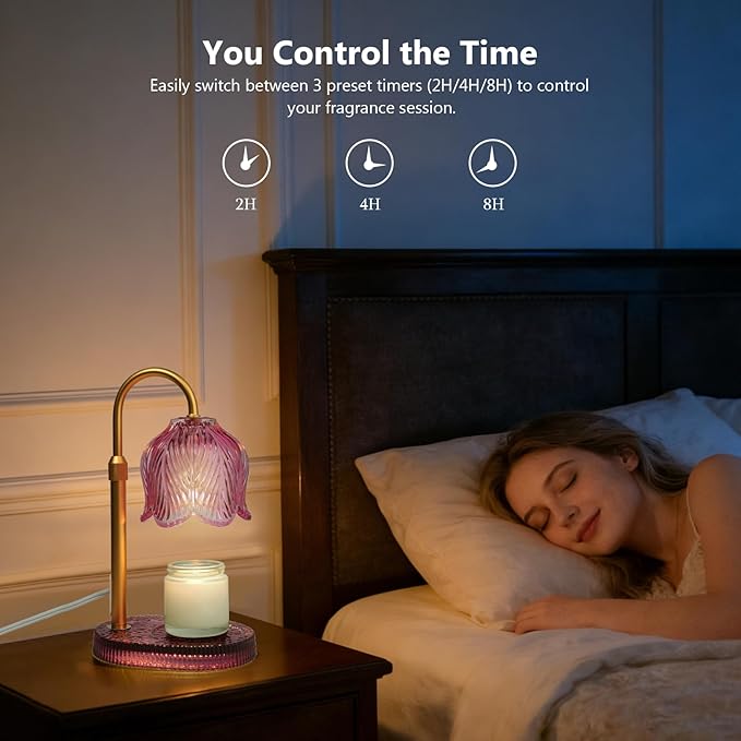 Candle Warmer Lamp with Timer Dimmable, Adjustable Candle Warmer Lamp for Jar Candles 3-Wick, Flameless Smokeless Candle Heater with 2 Bulbs, Home Decor Birthday Mothers Day for Women Mom