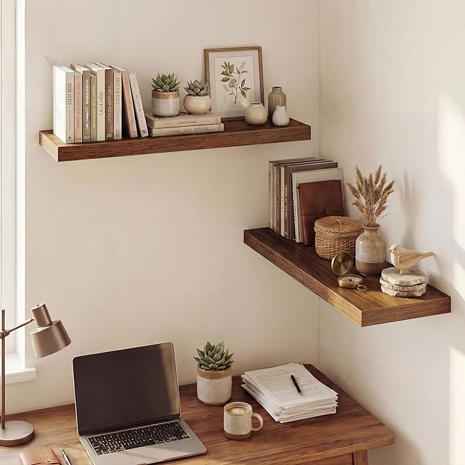 Dreamland 32 Inches Floating Shelves for Wall, 9.3" Deep Long Floating Shelves Set of 2, Large Display & Storage Shelf, Wall Shelf for Bathroom Bedroom Living Room Kitchen Office, Walnut