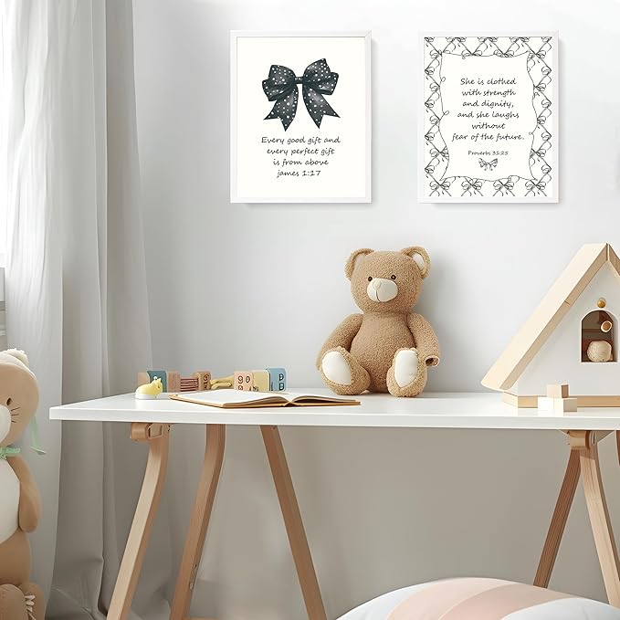 LARTSFRO Coquette Black Bow Jesus Wall Art Decor Posters, Black Bow Room Christian Bedroom Bathroom Wall Art Decor Aesthetic for Teen Girls College Gifts, Inspirational Bible Verses Bow Wall Decor, 10x8 Inch Set of 4 Bow Pictures(UNFRAMED)