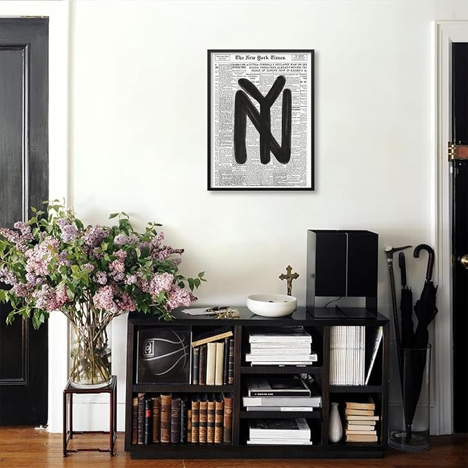 Black and White Newspaper Wall Art Vintage New York City Poster Trendy Minimalist Aesthetic Canvas Prints 12X16 inch Black Framed for Apartment Bedroom Wall Decor