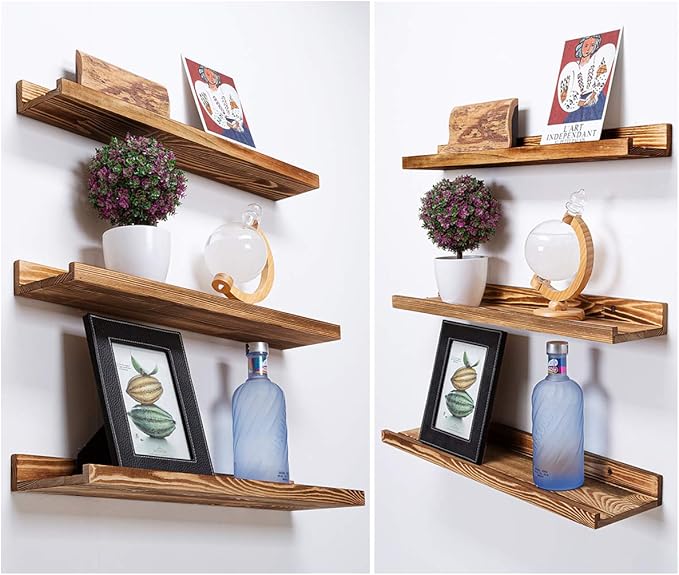 AZSKY 24 Inch Floating Shelves Set of 3 - Rustic Wood Picture Ledge Shelf for Home Storage Decor - Nursery Book Shelves, Wall Mounted Kids Bookshelf for Living Room, Bedroom, Photos & Vinyl Records