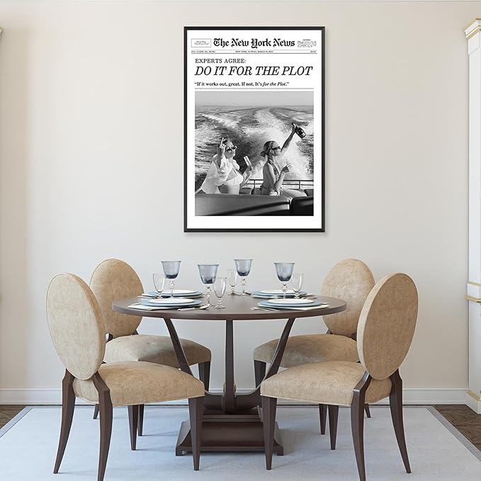 Retro Trends Black And White Newspaper Canvas Wall Art Trendy Do It For The Plot Poster Funky College Feminist Wall Decor For Bar Cart Hot Girl Dorm Bathroom 24x36in Wrapped Canvas