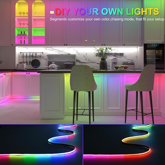 JOYLIT RGBWIC COB LED Strip Lights 32.8FT/10M 24V, RGB + 3000K Warm White WS2811 IC Color Chasing LED Light Strip, 784LEDs/M High Density Continuous SPI Addressable Indoor Tape Lights(Light Only)