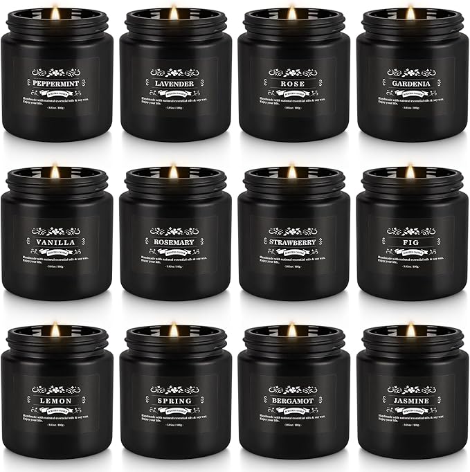 YOROXRG Scented Candles Gifts Set 12 Pack Soy Wax Travel Tin Jar Candles for Home 3.05 OZ for Mom for Christmas, Birthday, Thanksgiving, Mother's Day(Black)