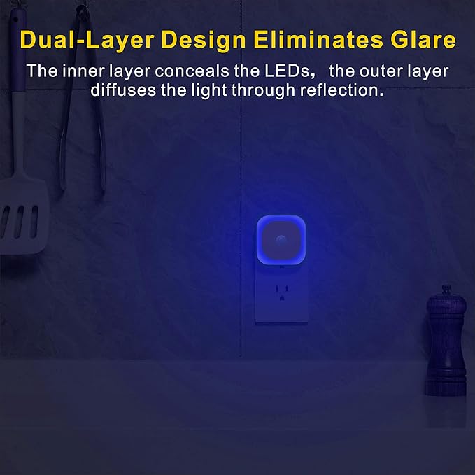 YUNLEX 2 Pack Plug in Night Light with Motion Sensor & Dusk to Dawn Sensor, 3 Sensor Modes, Blue Night Lights Plug into Wall, Dimmable Nightlight for Bathroom, Bedroom, Indoor