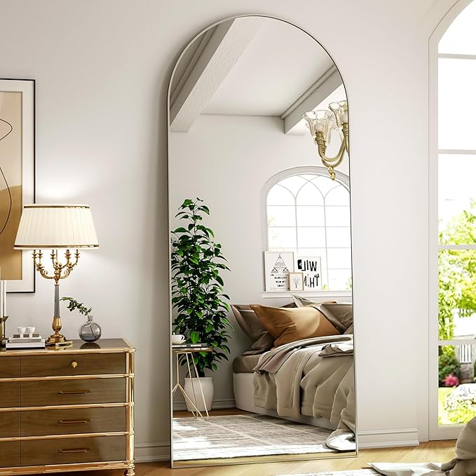 Arched Full Length Mirror 64"x21", Floor Standing Body Mirror with Aluminum Frame,Leaning Hanging for Bedroom Cloakroom Living Room Silver