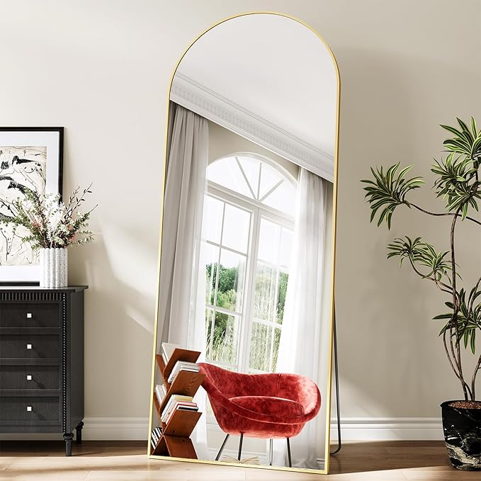 26x71 Inch Full Body Mirror - Large Arched Full Length Mirror with Stand Aluminum Frame Wall Mounted Leaning for Bedroom Living Room