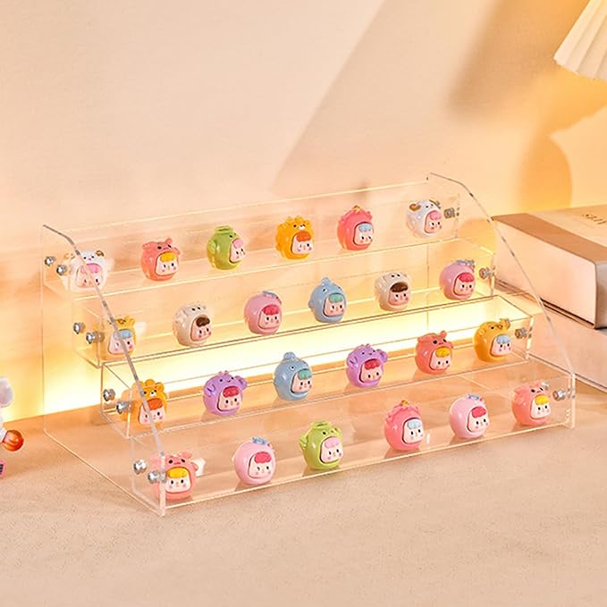 Acrylic Risers Display Stands, 12 Inch Clear Acrylic Shelves 4 Tier Perfume Stand Organizer Desktop Plastic Storage Box for Figurine Display, Makeup, Toys, Cupcake.