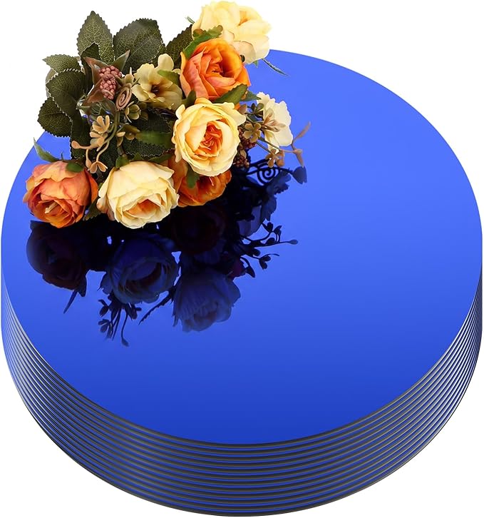 Thyle 12 Pcs 10 Inch Acrylic Round Mirrors for Tables Centerpieces Circle Mirrors Candle Plates for Wall Wedding Table Centerpieces for Baby Shower Party, Thickness 1 mm (Blue)