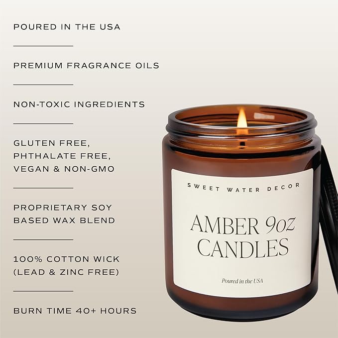 Sweet Water Decor Christmas Soy Candle | Apple Cider, Cinnamon, Clove, Fresh Cut Christmas Tree Scented Candles for Home | 9oz Amber Jar + Black Lid, 40+ Hour Burn Time, Made in The USA