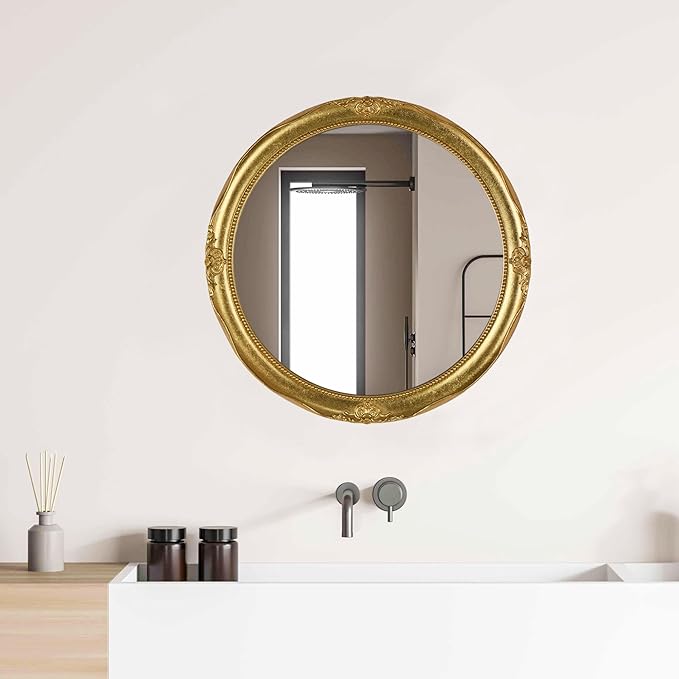Funerom Vintage Decorative Wall Mirror Hanging Mirror Round (Gold 16 inch)