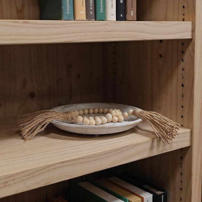 10-inch Candle Plate Holder Tray & 30-inch Wooden Bead Garland with Tassels, Farmhouse Decorative Tray, Rustic Country Home Decor - White