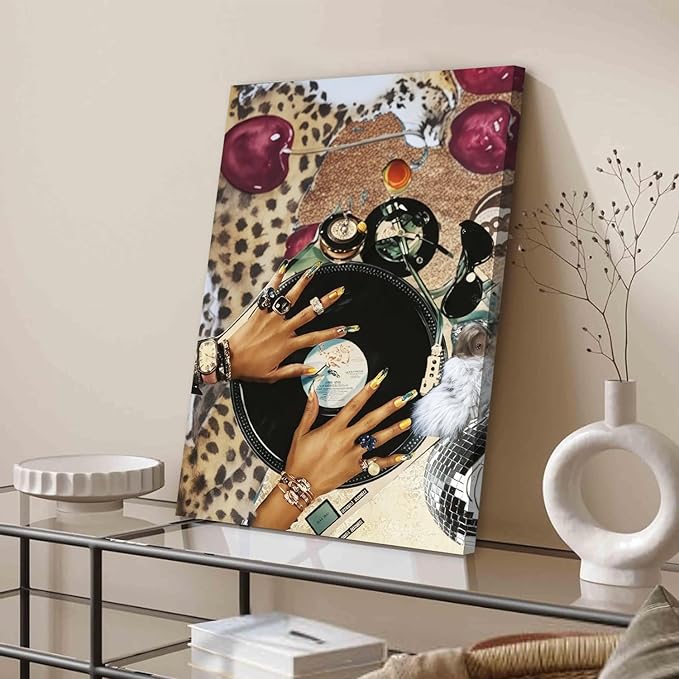Fashion Cheetah Wall Art Set of 3 Leopard Wall Decor Pictures Lucky 8 Ball Poster Canvas Painting Prints Dark Red Cheetah Artwork for Bedroom Living Room Framed 16x24 inch