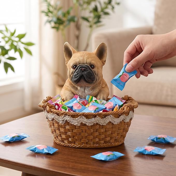 Dog Resin Storage Basket, Desktop Organizer for Remote & Keys, Cute Home Decor Tray, Ideal present for Pet Lovers.(French Bulldog Fawn)