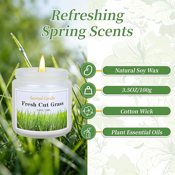 Spring Candle Set, 6 Pack Floral Scented Candles, 21 oz Soy Candles for Home Scented, Spring Gifts for Women & Men, Freesia/Rose/After Rain/Gardenia/Fresh Cut Grass/Ocean Breeze