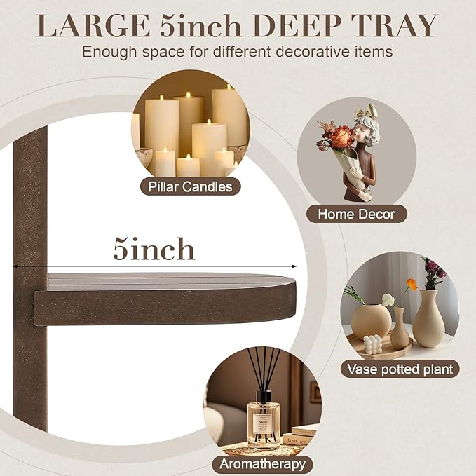 Rustic Candle Holder Set of 2 – Vintage Brown Wooden Wall Sconces for Fireplace, Bedroom & Living Room – Farmhouse Wall Decor with Candle Shelf for Home, Aisle, Hallway