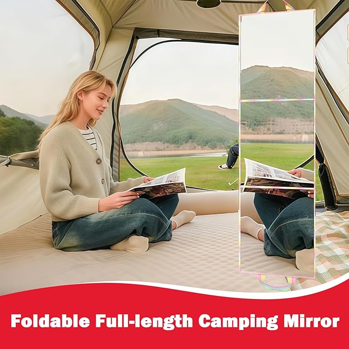 Foldable Full Length Mirror 2-in-1 Wall-Mounted or Tabletop Mirror, Portable Travel Mirror with Handle for Dance Home Bedroom Wardrobe Stage Makeup Checks Camping Outdoor Use (47" x 12.5", Tri-Fold)