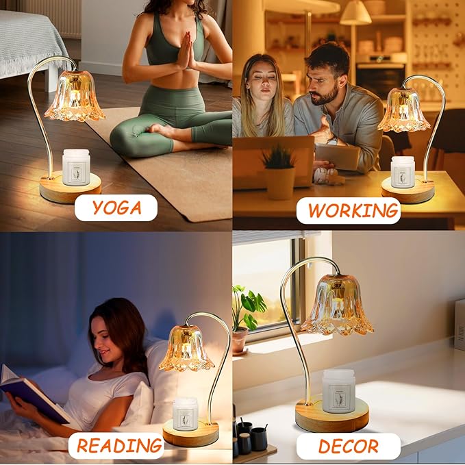Candle Warmer Lamp with Timer & Dimmer, VKUSRA Candle Lamp with Crystal Flower Lampshade and 2 Premium Gu10 Bulbs, Modern Candle Lamp Warmer for Home Decor, Perfect Housewarming