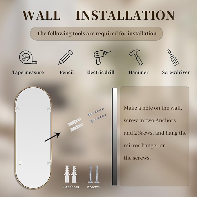 Oval Full Length Mirror, 71"×32" Wall-Mounted Floor Mirror with Metal Frame, Ultra-Clear Explosion-Proof Dressing Mirror, Simple and Classic Deco for Cloakroom/Bedroom/Living Room, Gold