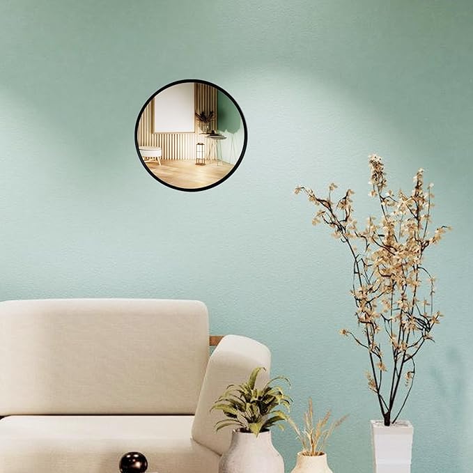 12-inch Aluminum Frame Modern Black Round wall Mirror, Suitable for Decorative Small Metal Frame Round Mirrors in bathrooms, Living Rooms, entrances, and corridors(Black, 12x12)