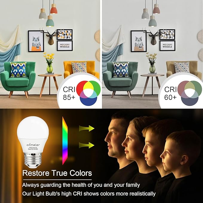 comzler 12 Pack E26 LED Light Bulb, 2700K Warm White 6 Watt 60W Equivalent Small Light Bulbs, A15 Shape Medium Screw Base for Ceiling Fan, CRI 85+, 400Lumen, Non-Dimmable, Home Lighting Decorative