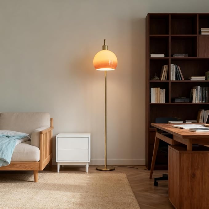 Glass Floor Lamp,67" Modern Standing Lamp with Sunset Grapefruit Glass Lampshade Metal Pole for Living Room, Bedroom, Office - Heavy Base,Pedal Switch (Include Bulb)(Gradient)