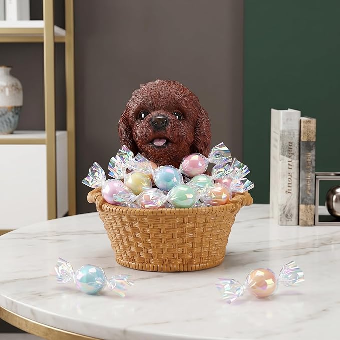 Dog Resin Storage Basket, Desktop Organizer for Remote & Keys, Cute Home Decor Tray, Ideal present for Pet Lovers.(Brown Poodle)