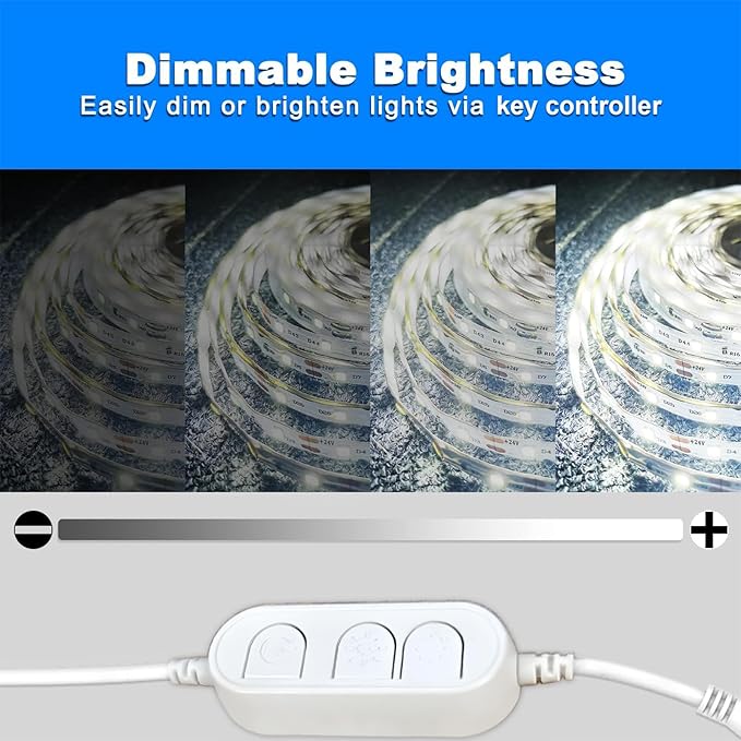 VOLIVO White LED Strip Lights, 16.4ft Dimmable LED Lights Strip 6500K Bright Daylight White, Strong Adhesive, Flexible Tape Light for Mirror, Kitchen Cabinets, Bedroom