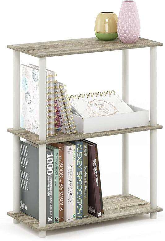 Furinno TURN-N-TUBE Storage Shelves, 3-Tier Book Shelf, Corner Shelf, Toolless Open Shelves, for Organization and Storage, Living Room, Garage, Home Office, Sonoma Oak