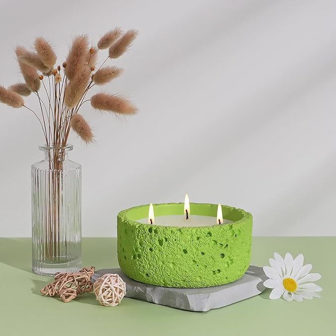 Viyffo 20oz Large Scented Candle - Sage & Bergamot, 3 Wick Home Scented Candle, Non Toxic Soy Candle for Women and Men, Lemon Green Textured Ceramic Jar, Luxury Fragrance, Modern Home Décor & Gift