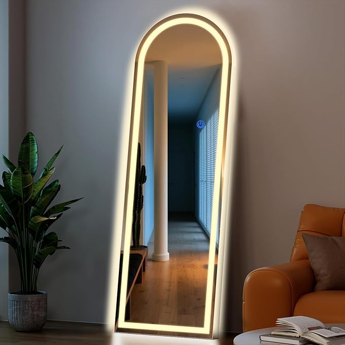 Arch Full Length Standing Mirror with LED Lights, 56"x20" Lighted Mirror with Dimming & 3 Color Lighting, Tall Mirror Full Body for Bedroom, Dressing Room