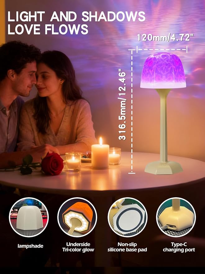 Rechargeable Shower Light, Waterproof Bathroom Lamp with Ocean Wave Projection, 3 Light Colors and 16 Ambient Modes, Touch and Remote Control, Ideal for Shower Rooms, Bedrooms and Nighttime Ambience