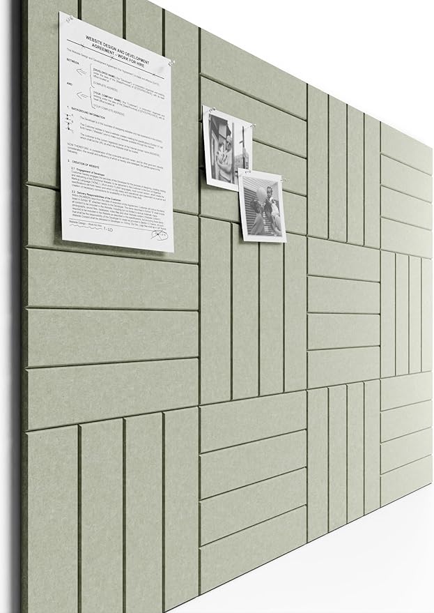 Bumusty Large Cork Board Alternative-48 x 36" Felt Bulletin Board Tiles, with 30 Pushpins, 70 Adhesive Tabs, Bold-Stripe 12-Pack, Cork Boards for Office Push Pin Board Felt Board-Sage