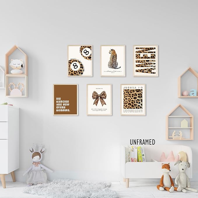 Eastern Print Trendy Leopard Print Wall Art Set, Cheetah Prints Room Decor, Bible Verse Art Prints, Trendy Decor for Bedroom, Living Room, Lucky 8 Ball Aesthetic Posters, 6Pcs 8x10in, UNFRAMED
