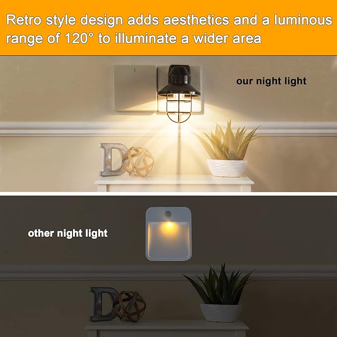 ETL Night Lights Plug Into Wall with Dusk to Dawn, Night Light Plug in Rustic Farmhouse Night Light 2700K,for Kitchen, Hallway, Bedroom