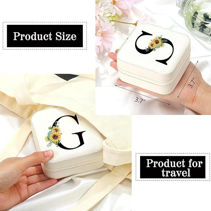 Sunflower Jewelry Case,Sunflower Gifts for Women,Initial M Travel Jewelry Box,Valentine's Day Gift Easter Personalized Gifts for Teen,Mom,Wife,Bridesmaids,21st Birthday Gift for Her