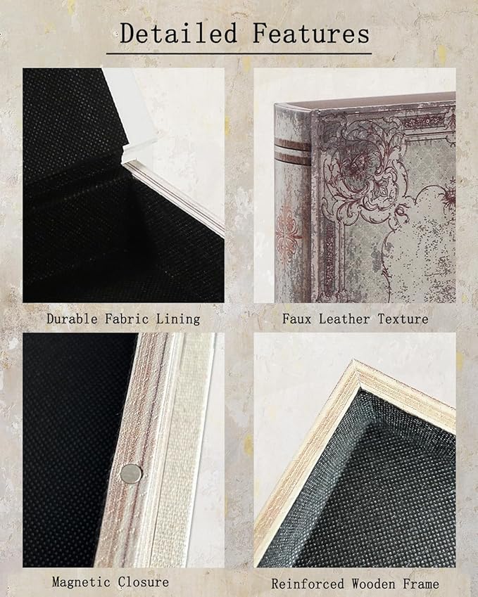 Decorative Wooden Book Box - Vintage Faux Book Boxes for Home Decor, Secret Storage with Magnetic Closure, Antique Style, Leather Cover Design, Perfect for Home Office Bookshelf, 10x7x1.6 Inches