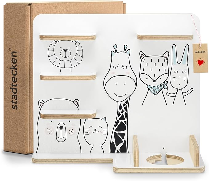 stadtecken Wooden Shelf for Music Box I Suitable for The Toniebox and ca. 35 Tonies I Perfect Storage in The Children's Room I for Setting up or Hanging (Medium, Friends)