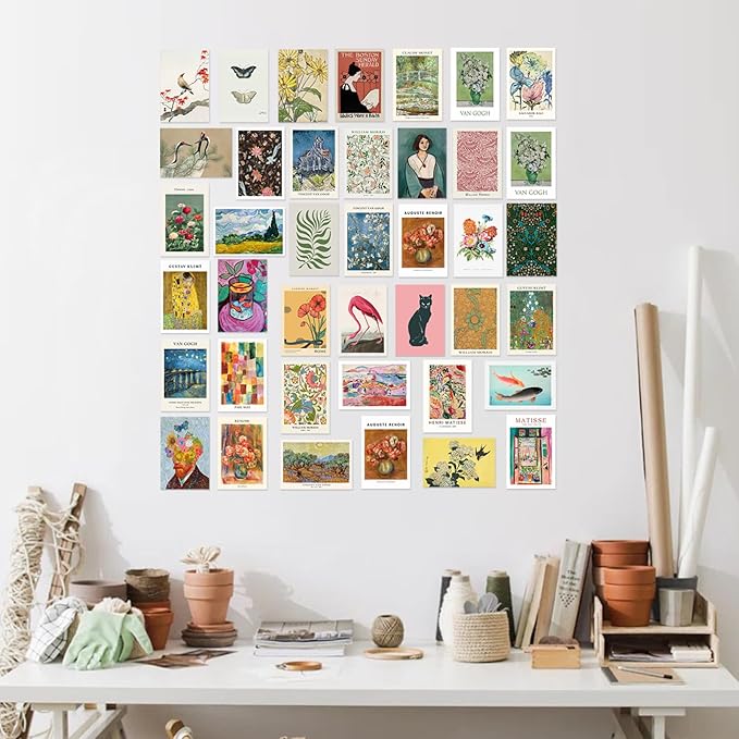 KBKBART 40 Pcs Vintage Wall Collage Kit Maximalist Paintings Art Prints Vintage Famous Artists Aesthetic Prints Cards Photo Wall Decor Aesthetic Collage Dorm Bedroom Decor