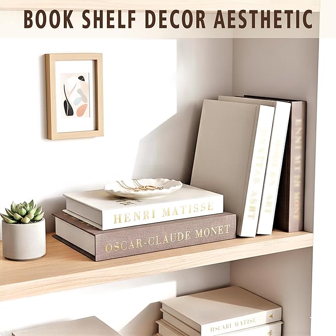 Decorative Books for Home Decor,Coffee Table Decor with Linen White Books Stack Bookshelf, Fake Book Double as Libros Decorativos and Photo Storage (3 Piece Set with Tray)