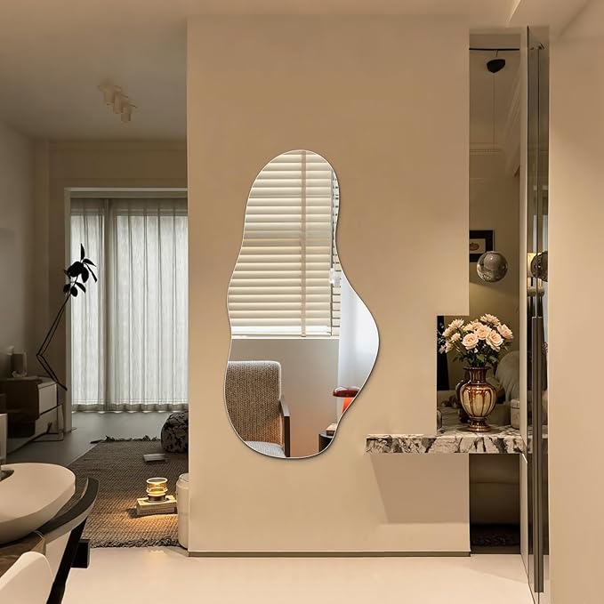 Niccy 48"×24" Frameless Cloud Full Length Mirrors, Long Wall-Mounted Mirror for Living Room, Large Full Body Floor Mirror, Explosion-Proof Tall Hanging-Mirror for Bathroom Bedroom Entryway Decor