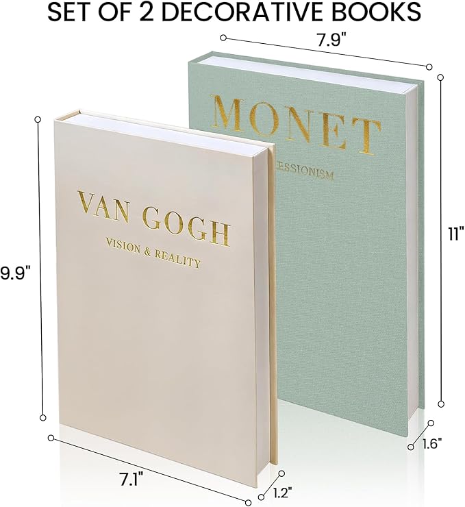 Aesthetic Decorative Books - Fake Books Storage Box for Decoration - Set of 2 Linen Coffee Table Decor - Photo Storage Keepsake Box for Room Bookshelf Decor, Sage