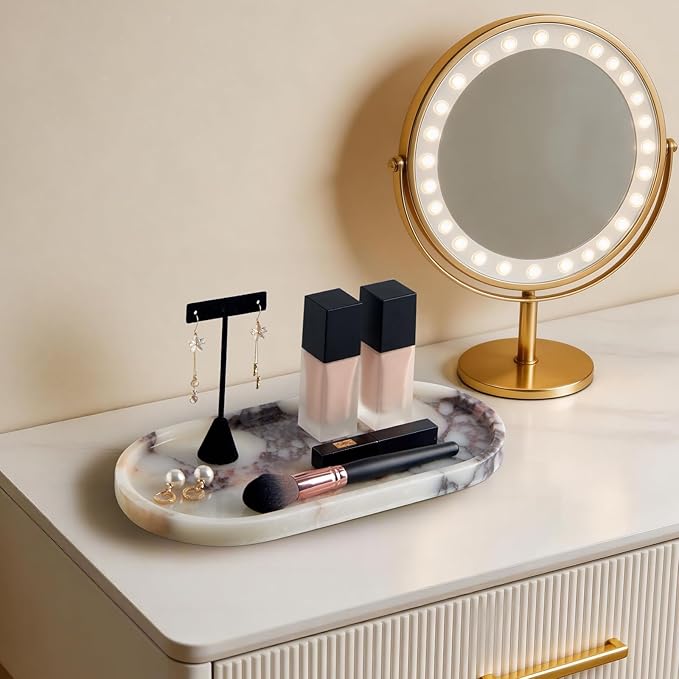 Luxury Natural Oval Marble Tray – 11.8 x 5.9-Inch Calacatta Viola Stone Vanity Tray, Large Makeup Organizer for Perfume Skincare Products, Decorative Tray for Bathroom Coffee Table & Dresser